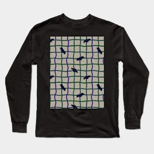 Wobbly Checkers and Bats - Halloween Pattern - Dark Colors Long Sleeve T-Shirt